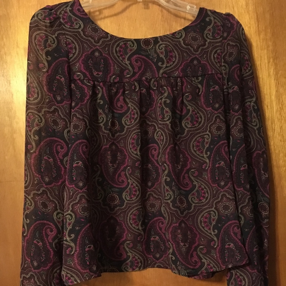 Long sleeve sheer paisley blouse